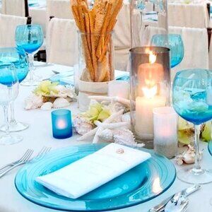 *4 Gorgeous Aqua Blue Wine Stems ~ Wedding, Party, Dinner, Glasses ~ Glass Drink